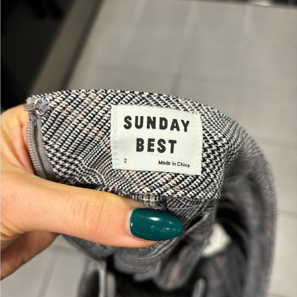 Aritzia Sunday best grey plaid pleated high waisted skirt olive micro mini skirt - Picture 8 of 9